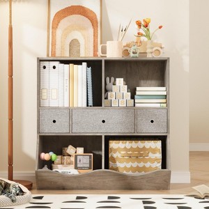 3-Tier Kids Bookshelf, Toy Storage Organizer with 3 Drawers,Wooden Bookcase with Large Toy Storage Cabinet for Playroom - 1 of 4