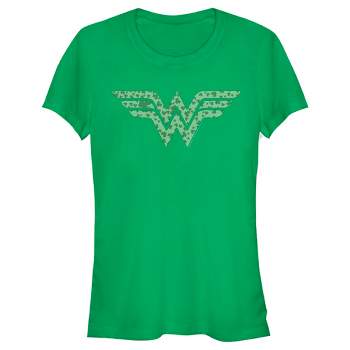 Juniors Womens Wonder Woman St. Patrick's Day Wonder Woman Shamrock Logo T-Shirt