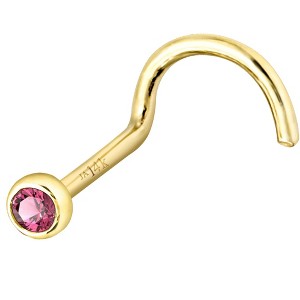 Jewelry Avalanche 22G 14K Gold Bezel-set Pink Tourmaline Nose Screw Nose Stud - 1 of 3