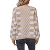 Women's Casual Loose Knit Cardigan Lantern Sleeve Plaid Sweater - 3 of 4