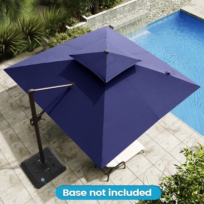 Crestlive Products 11FT Square Double Top Patio Offset Cantilever Umbrella With Base Set UV30+ Outdoor 360° Rotation 6 Heights Adjustable
