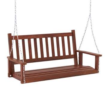 Tangkula Wooden Porch Swing 2-Person Hanging Swing Chair w/ Adjustable Galvanized Metal Chains