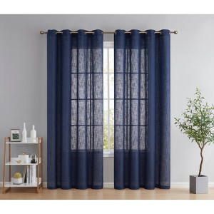HLC.ME Abbey Faux Linen Textured Semi Sheer Privacy Light Filtering Window Grommet Thick Curtain Panels, Set of 2 - 1 of 4