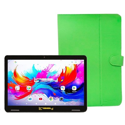 LINSAY 10.1" Octa Core  256GB Storage Android 15 Tablet with Green Leather Case