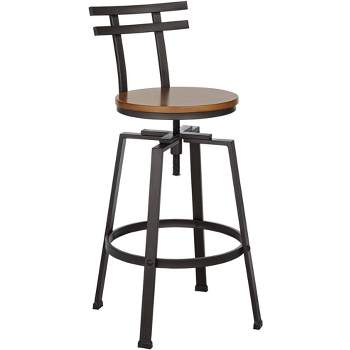 Elm Lane Clifton Bronze Metal Swivel Bar Stool Brown 29 1/2" High Industrial Adjustable Wood Seat with Backrest Footrest for Kitchen Counter Height