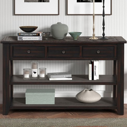 3 Tier Console Table for Entryway with Drawer and 2 outlets Open Storage