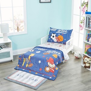 Everyday Kids 4-Piece Toddler Bedding Set Jungle Sports - Soft 100% Cotton Percale Comforter, Flat Sheet, Fitted Sheet & Reversible Pillowcase - 1 of 4