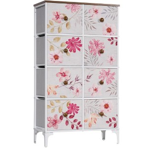 ZACHVO 8-Drawer Exclusive Pink Flower Floral Fabric Dresser – 2-Column, 4-Tier Large Capacity with Wooden Top - 1 of 4