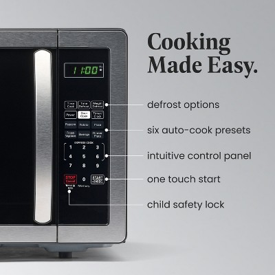 Sleek Stainless Steel 1.1 Cu Ft Countertop Microwave with Child Lock
