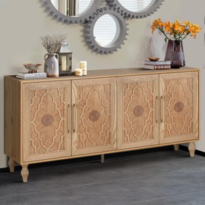 SEVOBAL Utility Storage Cabinets Carved Flower Door Large Storage Cabinet with Metal Handles, Brown, 62.99"*15.75"*32" - 1 of 4