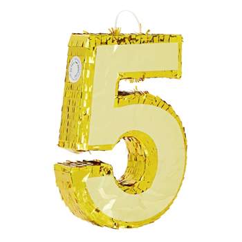 Juvale Small Gold Foil Number 5 Pinata for 5th Birthday Party Decorations & Supplies, 15.5 x 10.5 x 3 In