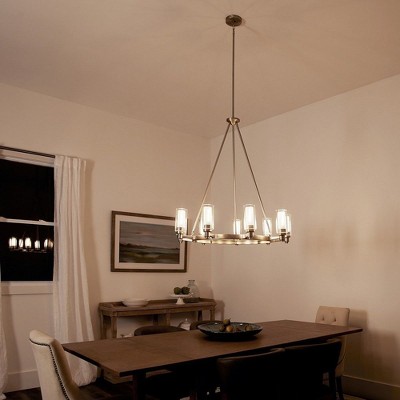 Elegant Brushed Nickel 9-Light Chandelier with Clear and Satin Etched Glass