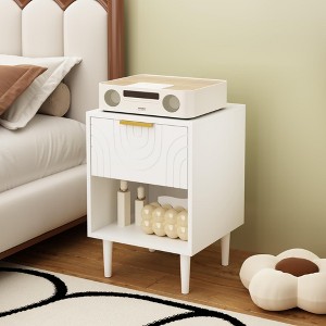 TiramisuBest 22.83'' H Modern White Nightstand with One Drawer and Open Shelf, Gold - Accented Handle - 1 of 4