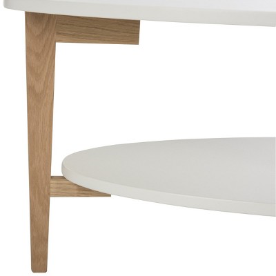 Transitional Dual-Tier Oval Coffee Table in White and Natural Wood