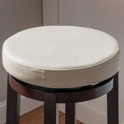 Maya Transitional Swivel Backless Barstool in Brown Faux Leather