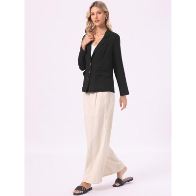 INSPIRE CHIC Women's Linen Notched Collar Long Sleeve Lightweight Business Casual Blazers Medium Black — фото 4