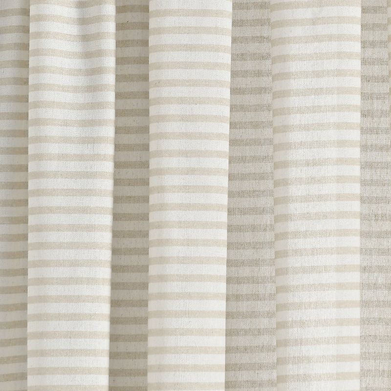 Boho Coastal Horizontal Ticking Stripe Tassel Window Curtain Panels Neutral 52X84 Set, 3 of 6