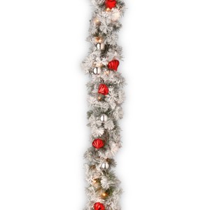 National Tree Company Pre-Lit Artificial Christmas Garland, Green, Glittery Bristle Pine,White Lights,Frosted Branches, Ball Ornaments, Plug In,9 Feet - 1 of 3
