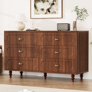 Drawer Dresser, Double Dresser With Solid Wood Legs, Chest Of Dresser For Bedroom, Living Room, Walnut - 1 of 4