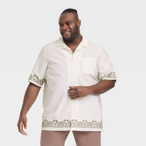 Men's Short Sleeve Embroidered Button-Down Shirt - Goodfellow & Co™ Cream - 1 of 3