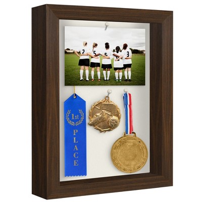 Americanflat 8x10 Shadow Box Frame in Walnut with Soft Linen Back - Composite Wood with Polished Glass for Wall and Tabletop