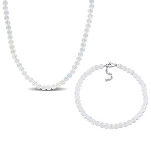 EVERLY JEWELRY | Silver Gemstone Necklace and Bracelet Set, 19 in + 8.25 in- Multiple Gemstone & Metal Color Options - 1 of 4