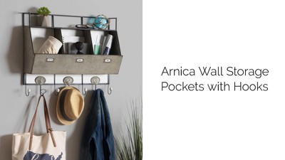 Rustic White Arnica 23.75" Wall Organizer with Metal Hooks