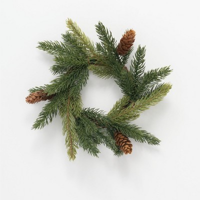 Sullivans Artificial White Spruce and Cone Wreath 10"H Green