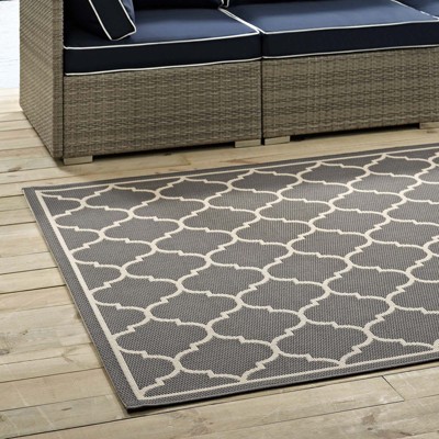 Avena Moroccan Quatrefoil 5x8 Gray and Beige Trellis Area Rug