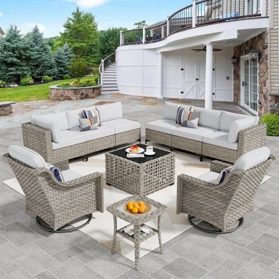 XIZZI 10PCS Furniture Set, Modular Sectional Sofa with Swivel Rocking Chairs and Side Table, Outside Coversation Set with Solar Coffee Table