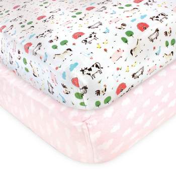 Hudson Baby Infant Girl Cotton Fitted Crib Sheet, Girl Farm Animal, One Size