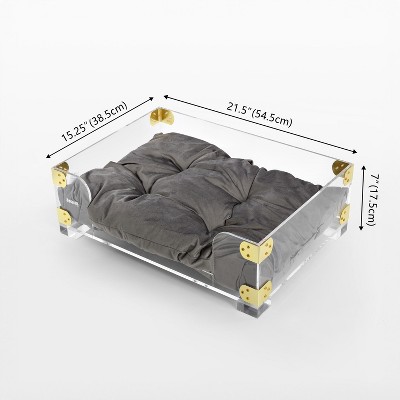 Haines 21.5" x 15.25" Small/Medium Clear Acrylic and Velvet Pet Bed with Brass Accents