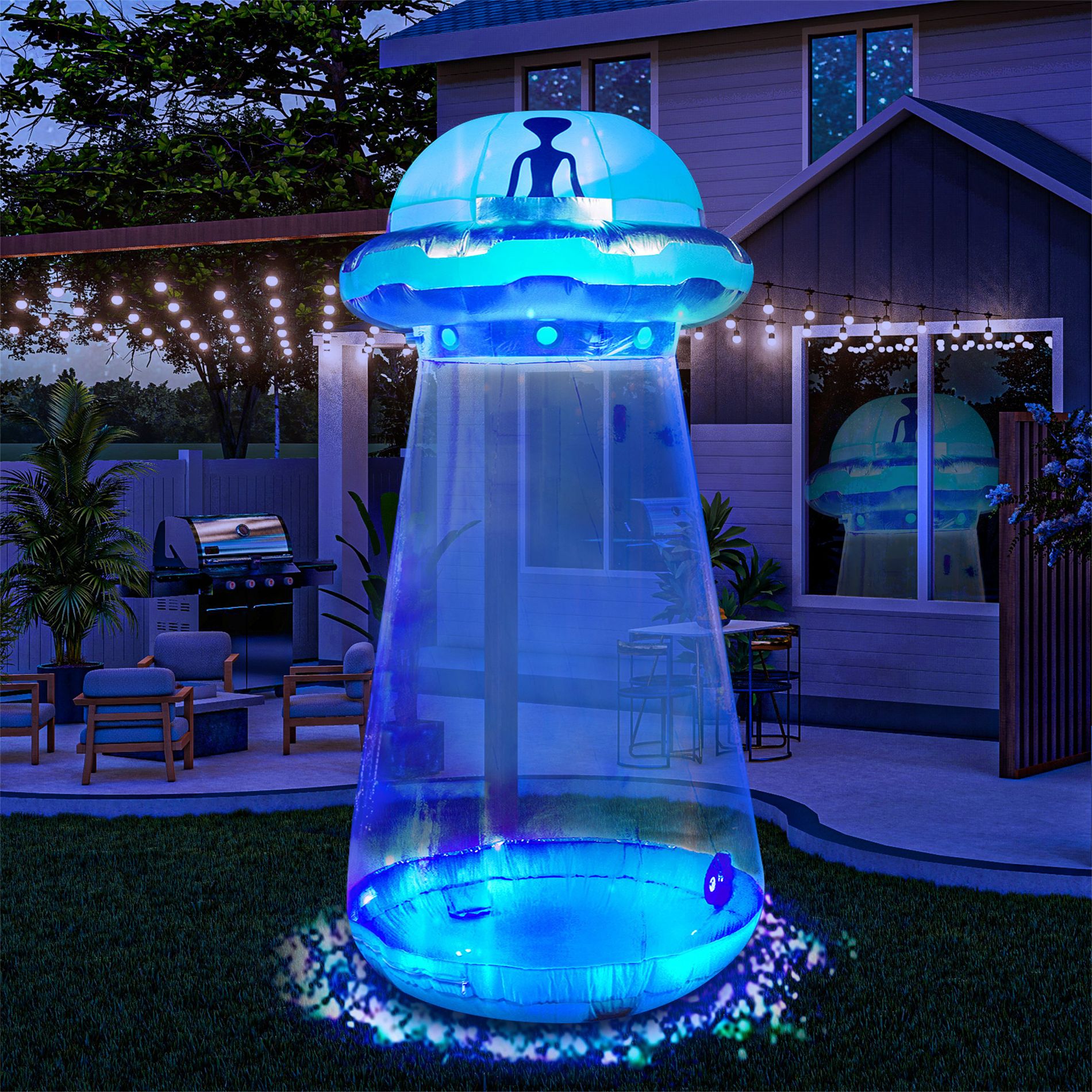 Joyfy 9FT Tall Halloween Inflatable Outdoor Decoration, Inflatable Flat Rim UFO with Built-in Color Changing LEDs for Halloween Yard Garden Lawn Decor