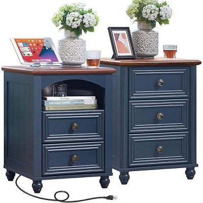 Gericco 18" Farmhouse Night Stand, Wood Nightstand, Bedside End Table with Shelf Storage, Bed Side Tables Cabinet Dresser for Bedroom