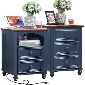 Gericco 18" Farmhouse Night Stand, Wood Nightstand, Bedside End Table with Shelf Storage, Bed Side Tables Cabinet Dresser for Bedroom - 1 of 4