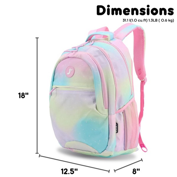 Mochila J World Cornelia para niños grandes de 18" con múltiples compartimentos para escuela y viaje 7