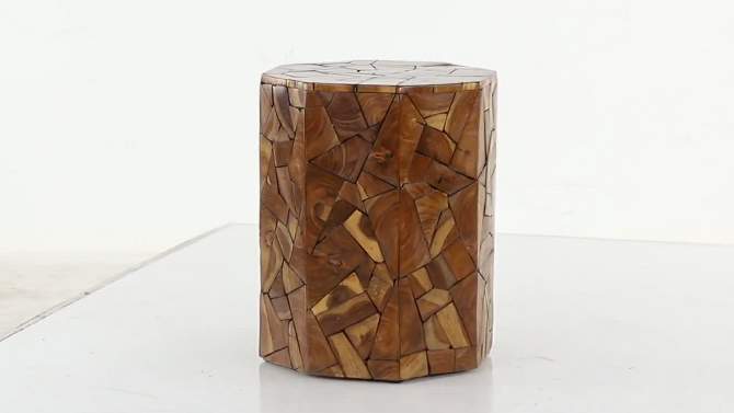 Contemporary Teak Wood Round Accent Table Brown - Olivia &#38; May, 2 of 19, play video