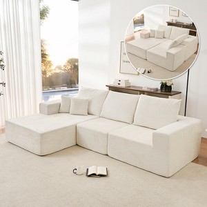 Mjkone 108"Corduroy Fabric Sectional Couch with Chaise Lounge，3-Pieces Free-Combined Cloud Modular L-Shaped Sofa - 1 of 4