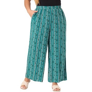 Agnes Orinda Women's Plus Size Boho Palazzo Elastic Waist Stripe Wide Leg Lounge Pants with Pocket - 1 of 4