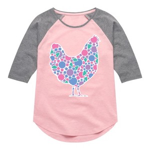 Girls' - Instant Message - Floral Chicken Shirt Tail Raglan Graphic T-shirt - 1 of 4