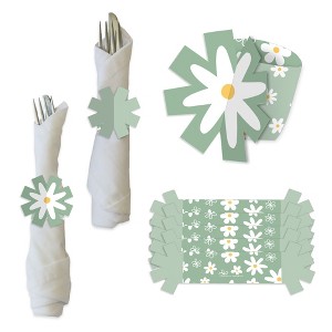Big Dot of Happiness Sage Green Daisy Flowers - Floral Party Paper Napkin Holder - Napkin Rings - Set of 24 - 1 of 4