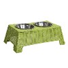 THE LICKER STORE Serenity 6.9" Small/Medium Elevated Wicker Pet Feeder w/ 18oz (2.2 Cups) 2-Stainless Steel Bowls - 4 of 4