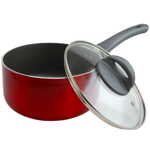Better Chef 1.5 Quart Ceramic Coated Saucepan in Red with Glass Lid
