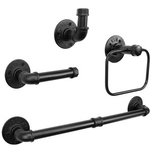 Itopfox 4 Piece Industrial Pipe Bathroom Wall Mount Accessories Kit Includes 18 inch Towel Bar Towel Ring Robe Hook and Paper Holder - 1 of 4