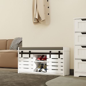 GlasFlength Decorative Storage Cabinet Shoe Storage Bench with Sliding Doors, Free Standing Home Organizer, for Entryway, White, 35.43"*13.77"*19.68" - 1 of 4