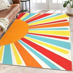 Boho Rugs Washable Kids Rug Non Slip Nursery Rug Low Pile Floor Mat Soft & Non-Shedding Sunshine Carpet Colorful Rainbow Printed Indoor Rugs - 1 of 4