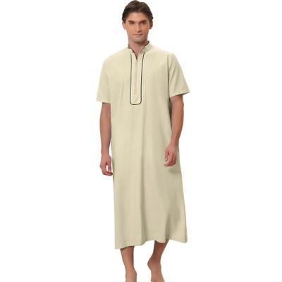 Lars Amadeus Men's Loose Fit Short Sleeves Stand Collar Zipper Long Nightgown