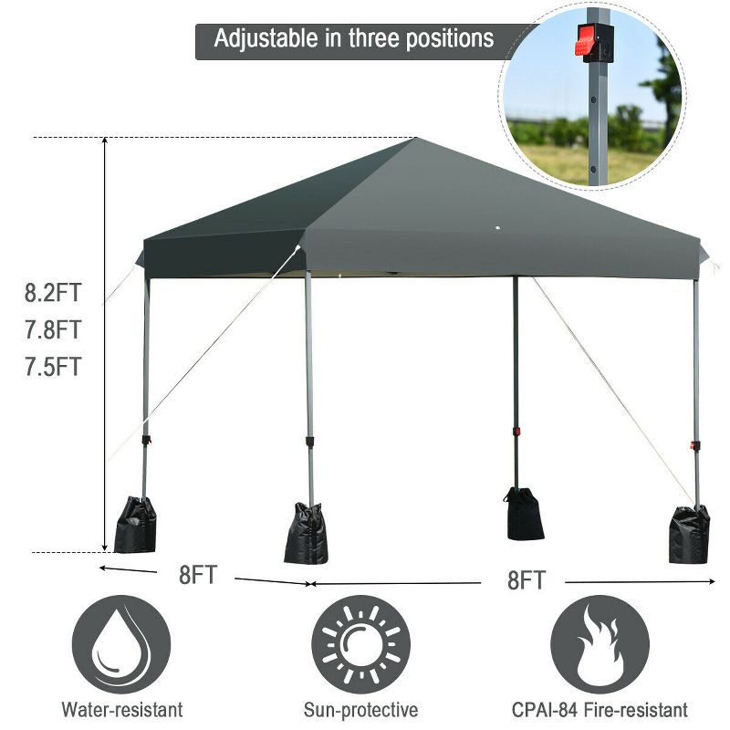 Costway 8x8 FT Pop up Canopy Tent Shelter Wheeled Carry Bag 4 Canopy Sand Bag, 3 of 11