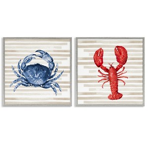 Stupell Industries Nautical Crab & Lobster Beige Stripes, 24" x 24" - 1 of 4