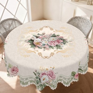 LOVEVOOK Washable Floral Rectangular Tablecloth, Seasonal Round Flower Table Cover for Party Picnic Dinner Christmas Decor - 1 of 4
